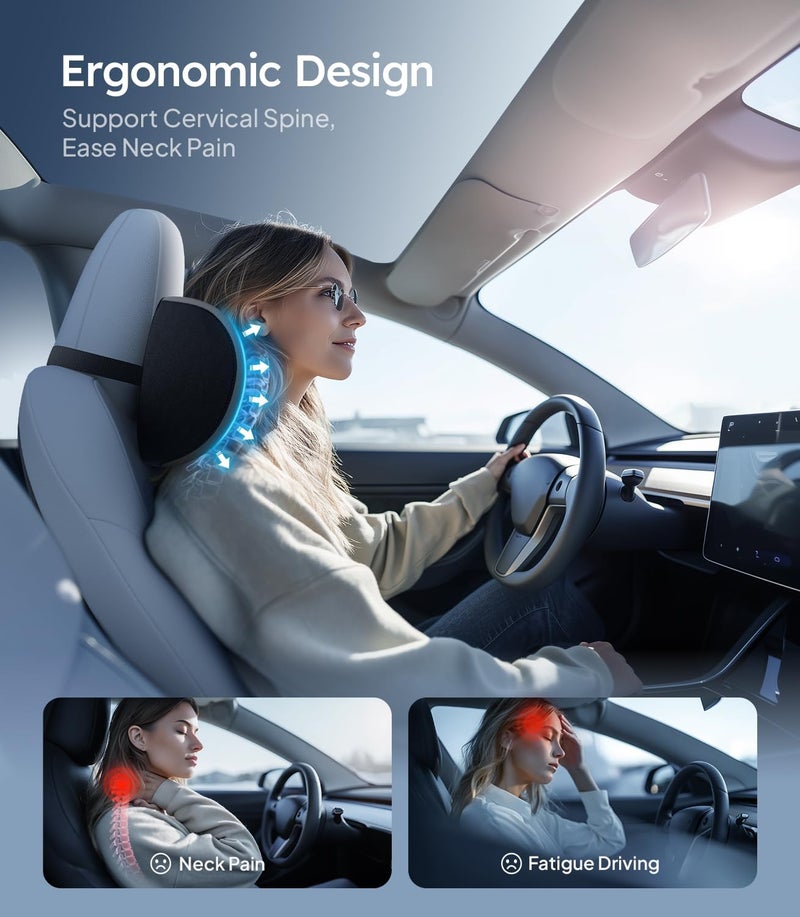 Wigoo 2026 Upgrade Car Neck Pillow [No More Pressure, Odorless] Soft Car Headrest Pillow with Adjustable Strap Removable Cover 100% Memory Foam, Fits All Vehicles (Gray 2-Pack) - Image 2